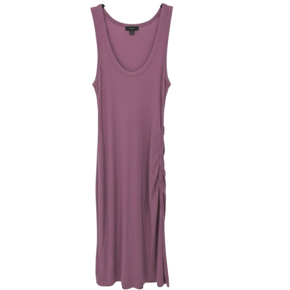 J Crew Ribbed Tank Midi Dress Women Small Purple Side Ruched Slit Casual Chic